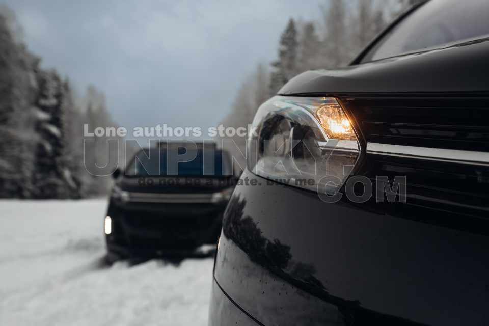 Headlight of modern luxury van. Close up detail shot