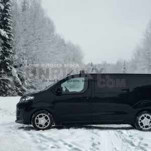 Modern van silhouette at the winter forest