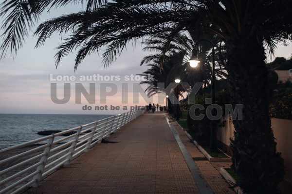 Close up view of promenade during sunset
