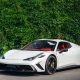 Ferrari 458 Spyder at the backyard of modern house | Editorial