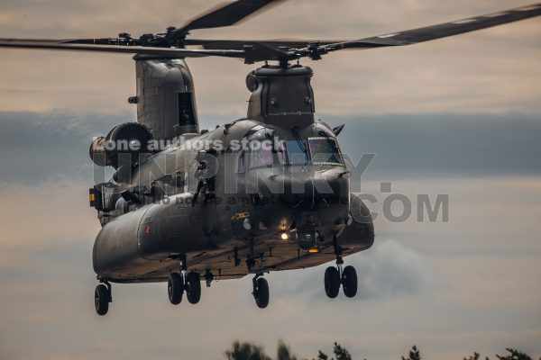 Boeing CH-47 Chinook military helicopter take off
