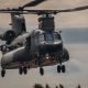 Boeing CH-47 Chinook military helicopter take off