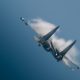 Modern tactical jet fighter at the sky