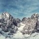 Mountains and rock peaks covered with snow
