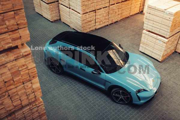 Porsche Taycan Turbo S Cross Turismo at the wood factory
