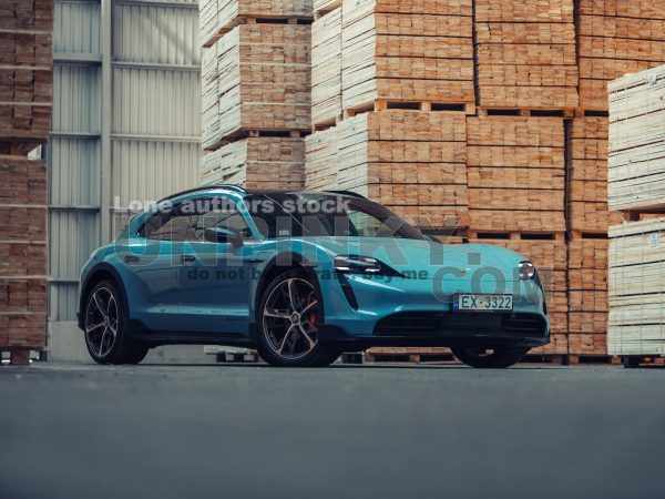 Porsche Taycan Turbo S Cross Turismo at the wood factory