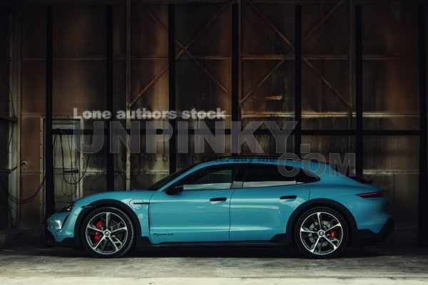 Porsche Taycan Turbo S Cross Turismo at the wood factory