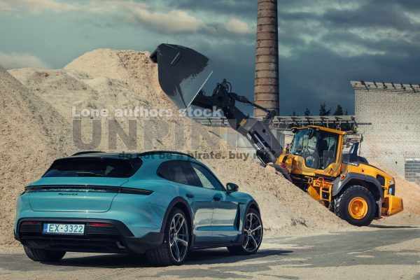 Porsche Taycan Turbo S Cross Turismo at the wood factory