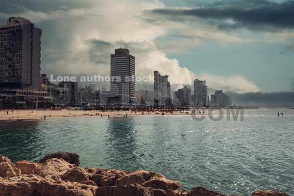 Beautiful promenade and beach in the resort Tel Aviv city, Israel