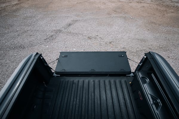 Pickup car with open trunk door. Truck at the off-road