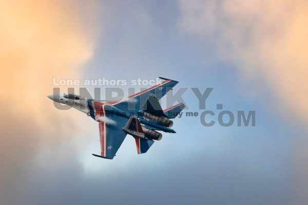 Modern tactical jet fighter at the sky