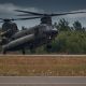 Boeing CH-47 Chinook military helicopter take off