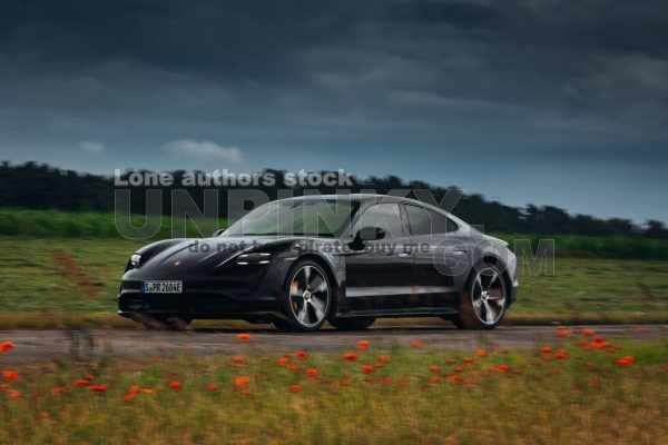 Porsche Taycan 4S Mamba Green in the motion