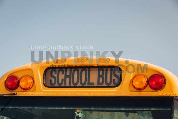 School bus kids - educational transport sitting in the parking lot waiting to be in service