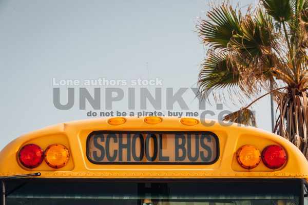 School bus kids - educational transport sitting in the parking lot waiting to be in service