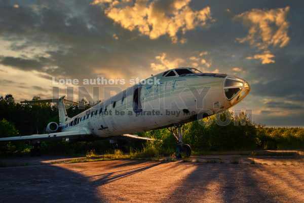 Old destroyed and abandoned decommissioned passenger plane