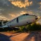 Old destroyed and abandoned decommissioned passenger plane